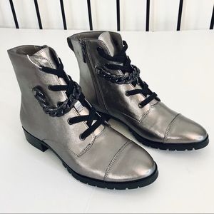 NWOT Karl Lagerfeld Suki Silver Combat Boots Chain